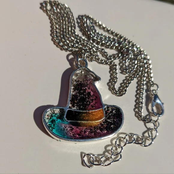 Wicked Witch Necklace Handmade Spooky Halloween Sparkly Glitter Purple - Picture 5 of 8